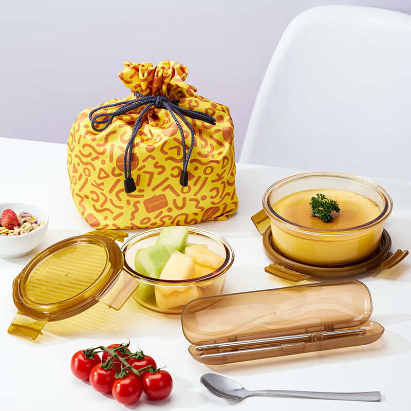 乐扣乐扣/家用品晶彩琉光圆形玻璃保鲜盒四件套琥珀色