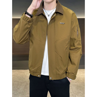 秋冬季夹克撞色翻领外套潮流男士时尚百搭青年痞帅冲锋衣