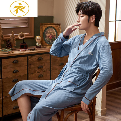 Ideamini情侣睡袍春秋棉长款浴袍男士女浴衣大码秋冬长袖薄款家居服睡衣