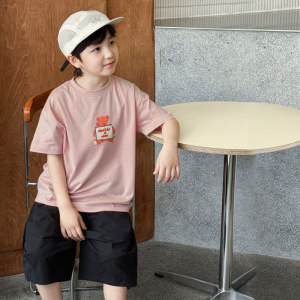 童酷2026男童夏季新款可爱小熊印花中大童T恤百搭圆领儿童短袖潮