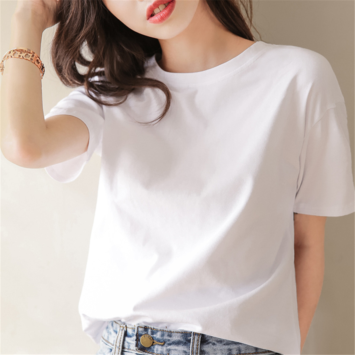 [2.5折价46元]唐狮短袖T恤女新款基础休闲宽松上衣ins韩版百搭