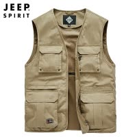 JEEP吉普男士纯棉工装马甲2025春秋新款多口袋钓鱼马夹摄影背心男