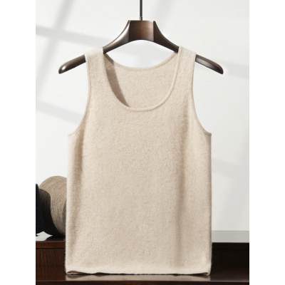 U字领十二针平面山羊绒男士针织吊带背心无袖内搭舒适亲肤套头