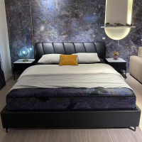 科朔真床现代简约皮床工厂展厅实拍轻奢风网红床(配悬浮灯带)L395#