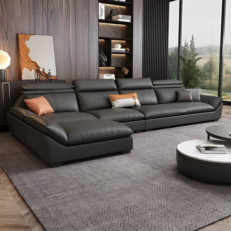 虔度现代简约皮质三人沙发大户型客厅家具高性价比头层牛皮耐脏易打理