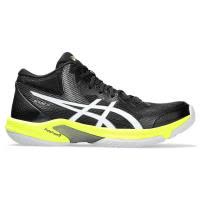 ASICS篮球鞋男透气耐磨防滑减震黑色白色条纹荧光黄鞋底高帮室内