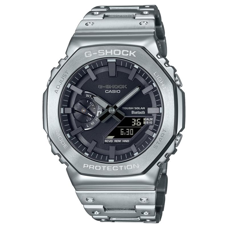 卡西欧(CASIO)全金属设计防震科技银色不锈钢石英手表男表潮流商务防水耐用