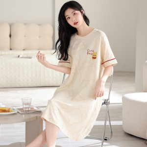 浪莎睡裙女夏季纯棉短袖甜美宽松中长款连衣裙2024新款网红家居服