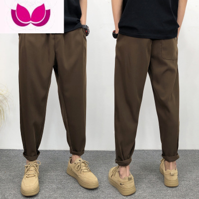 七斓夏季休闲裤男薄款宽松直筒痞帅垂感西裤工装裤阔腿九分冰丝裤子男