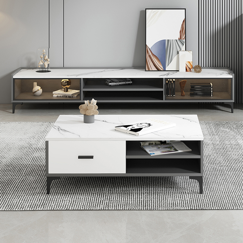 岩板电视柜 轻奢茶几电视柜组合 简约现代客厅小户型木质地柜 板式