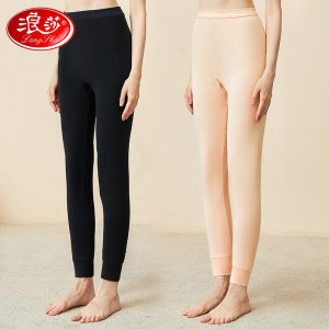 浪莎秋裤女纯棉保暖裤女士全棉薄款内穿打底裤中高腰单件线裤 棉粉色+黑色(颜色自选备注 [100%棉]月光灰+丁香紫-XL