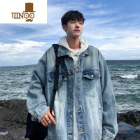 YANXU美式水洗牛仔外套男秋季新款宽松大码工装夹克港风潮牌休闲上衣服