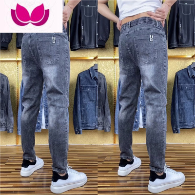七斓2023春季新款牛仔裤男士潮流小直筒休闲裤快手同款百搭弹力哈伦裤