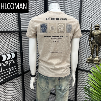 HLCOMAN美式复古短袖t恤男款夏季修身凉快薄款2025新款冰感男装百搭体恤