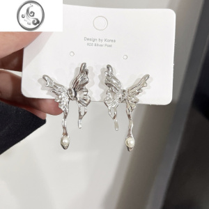 JiMi甜酷辣妹!液态蝴蝶耳钉小众设计感高级冷淡风个性耳环耳夹无耳洞