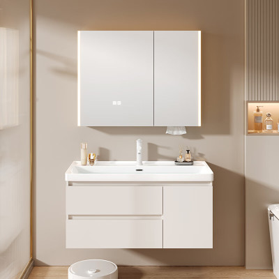 惠达(HUIDA) - T12 海洋盆浴室柜陶瓷一体盆一键除美妆镜柜洗脸盆组合