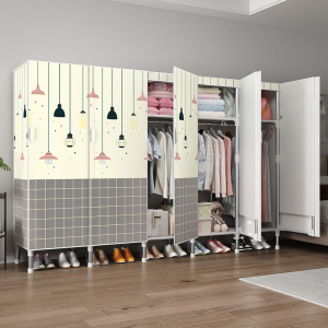 家时光开门式布衣柜钢管加粗加固加厚全钢架布艺出租房卧室家用简易布柜