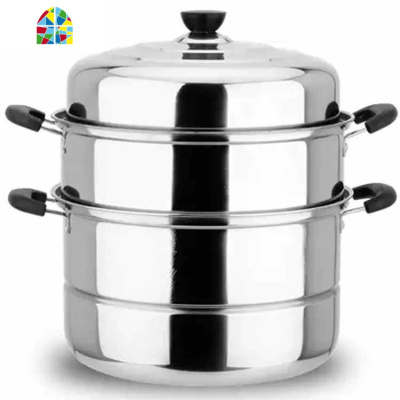 不锈钢蒸锅单层一层 加厚蒸笼蒸格汤锅双层煤气电磁炉蒸锅具 FENGHOU 30cm一层加厚