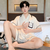 夏季睡衣男士冰雪丝开衫短袖韩版休闲宽松加大码青少年家居服套装