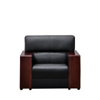晋舰 办公沙发办公室洽谈沙发组合商务接待会客沙发 头层黑牛皮单人位