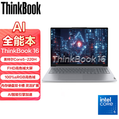ThinkPad ThinkBook 16 00CD 2025款16英寸大屏学生游戏娱乐商务办公笔记本电脑 2.5K高色域屏 定制Core5-220H 32G内存 1TB固态