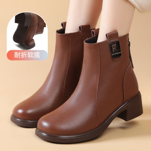 头层牛皮棉鞋女秋冬新款复古风马丁靴真皮中筒软底透气短靴子