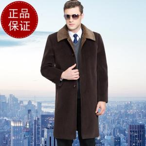 免费试穿 高端羊绒大衣羊毛呢子大衣中长款男式领导干部商务风衣加厚羊毛大衣男士外套立领长款加肥加大码男装可拆卸内胆狐狸毛领
