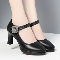 新款旗袍模特走秀鞋女高跟不累脚单鞋工作鞋女粗跟防水台女鞋