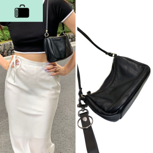 复古腋下包2020新款欧美时尚气质女包简约百搭小肩包手提包法棍包NEW LAKE 黑色女士单肩包 黑色