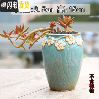 三维工匠景德镇陶瓷大口径肉肉植物花盆中大号粗陶透气盆栽 蓝色小花(有孔) 大花盆容器