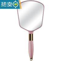 敬平欧式复古手柄化妆镜手持美容院手拿小镜子女可爱高清便携随身用品便携式用镜 欧式手持镜(方形粉色)