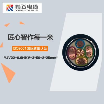 希飞牌 YJV22-0.6/1KV-3*50+2*25mm² 铜芯低压铠装电缆 元/米 联系客服 定制商品