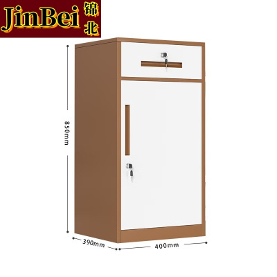 锦北铁皮文件柜矮柜资料办公柜带锁抽屉柜桌下收纳小柜子85高一抽咖白