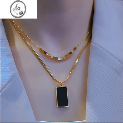 JiMi十方牌双层叠戴锁骨链2023新款气质百搭钛钢不掉色项链女网红配饰