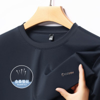 新款秋季纯色印花短袖男T恤宽松含蚕丝半袖T恤男士体恤