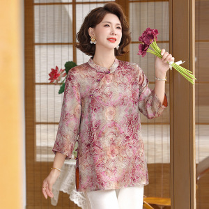 2026年夏季妈妈装上衣时尚轻薄女装中老年人印花款衣服40-60岁女