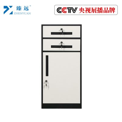 臻远钢制带锁铁皮柜资料柜储物柜 二抽黑白色