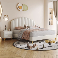 意式奶油风儿童床单人床1.2米轻奢简约卧室公主床贝壳软包皮床