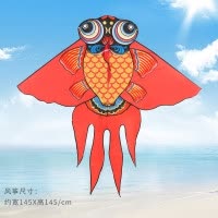 金鱼潍坊风筝带线小卡通线轮套装初学者大型成人儿童新款微风易飞创意 三维工匠 1.5米红金鱼[绿色400米水晶镂空线轮]