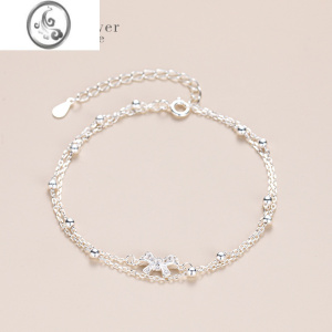 JiMiS925银银双层叠戴蝴蝶结手链女款轻奢小众女生精致学生日礼物 蝴蝶结双层手链