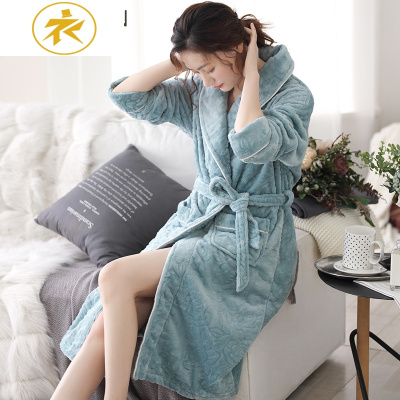 Ideamini睡袍女士秋冬季珊瑚绒加厚加长款法兰绒浴袍冬款保暖睡衣性感浴衣