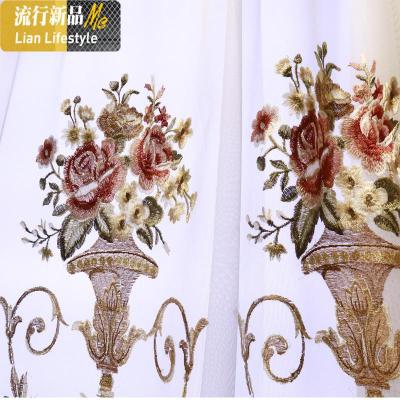 新款仿高紧密中式绣花窗帘纱帘客厅卧室别墅大气窗帘 三维工匠