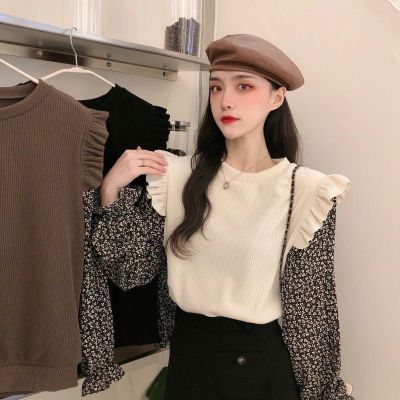 点像假两件针织衫女装春秋内搭打底衫2021新款百搭长袖设计感气质上衣女式衬衫