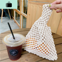 日系手工编织小掏包镂空手腕袋ins韩风少女零钱手机遛弯手拎包袋NEW LAKE 米白女斜挎包