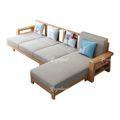 洛诗莲 (RoyceLand) 现代简约实木沙发原木色实木沙发 四人位脚踏可拉床