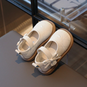 女童甜美刺绣小皮鞋2026春秋新款软底魔术贴宝宝公主鞋学步单鞋