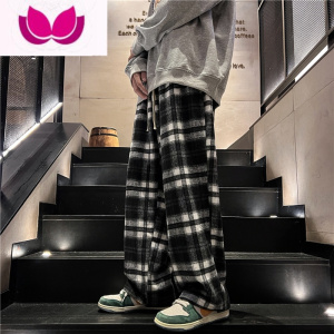 七斓美式复古格子裤子男款春季日系慵懒潮牌宽松痞帅直筒阔腿休闲长裤