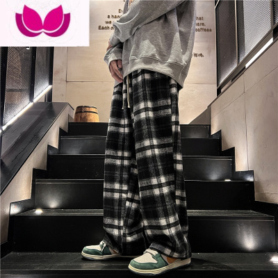 七斓美式复古格子裤子男款春季日系慵懒潮牌宽松痞帅直筒阔腿休闲长裤