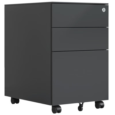 苏宁 质凡 文件柜活动柜推拉矮柜带轮黑色侧三斗/ZF-HDG009/390*500*600mm