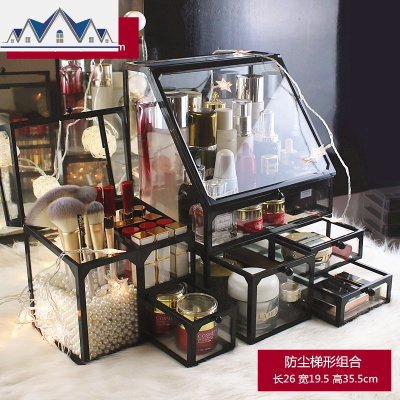 北欧ins简约储物架网红化妆品收纳盒桌面护肤梳妆台玻璃收纳置物 三维工匠